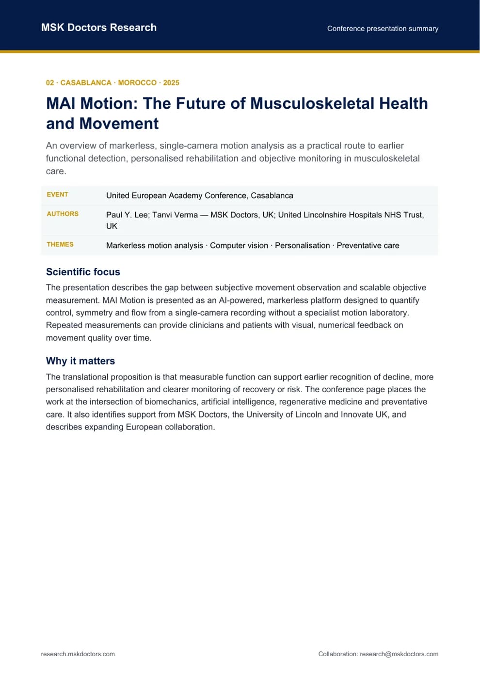 Presentation summary: MAI Motion